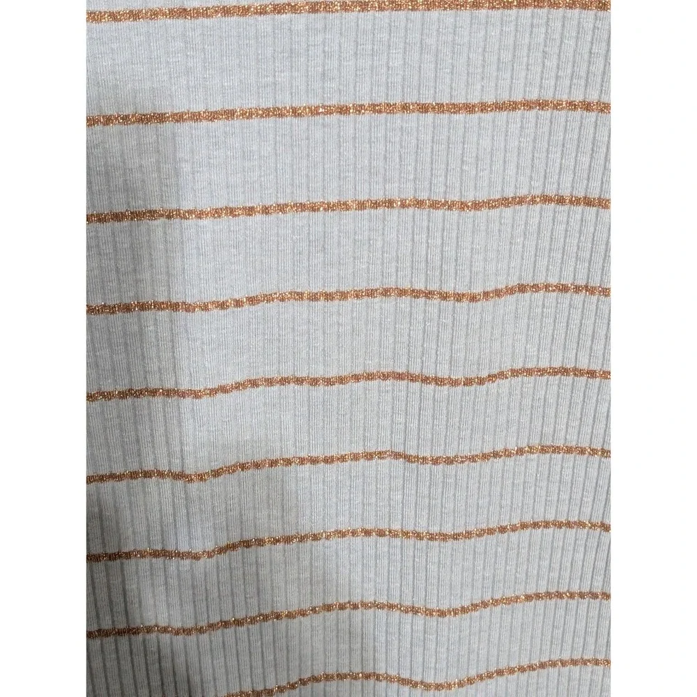 J. Crew Womens XS Grey Metallic Copper Striped Ribbed Ruffle Lettuce Edge Top